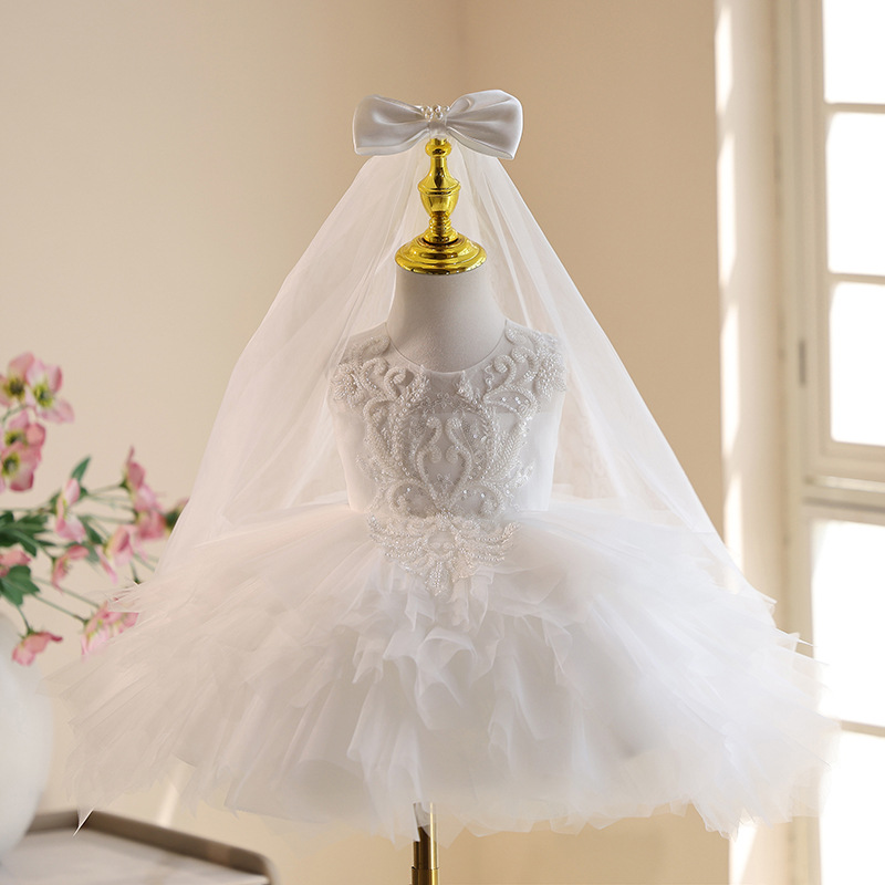 Summer Clothing Baby Girl - Vestido Blanco de Encaje con Cuentas